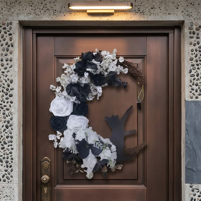 Couronne de porte Olivenorma en bois découpé et brindilles séchées en plastique, symbole mystérieux de protection, idéale pour décorer un chat. - Blanc - image 4