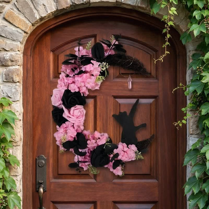 Couronne de porte Olivenorma en bois découpé et brindilles séchées en plastique, symbole mystérieux de protection, idéale pour décorer un chat. - Rose - image 12