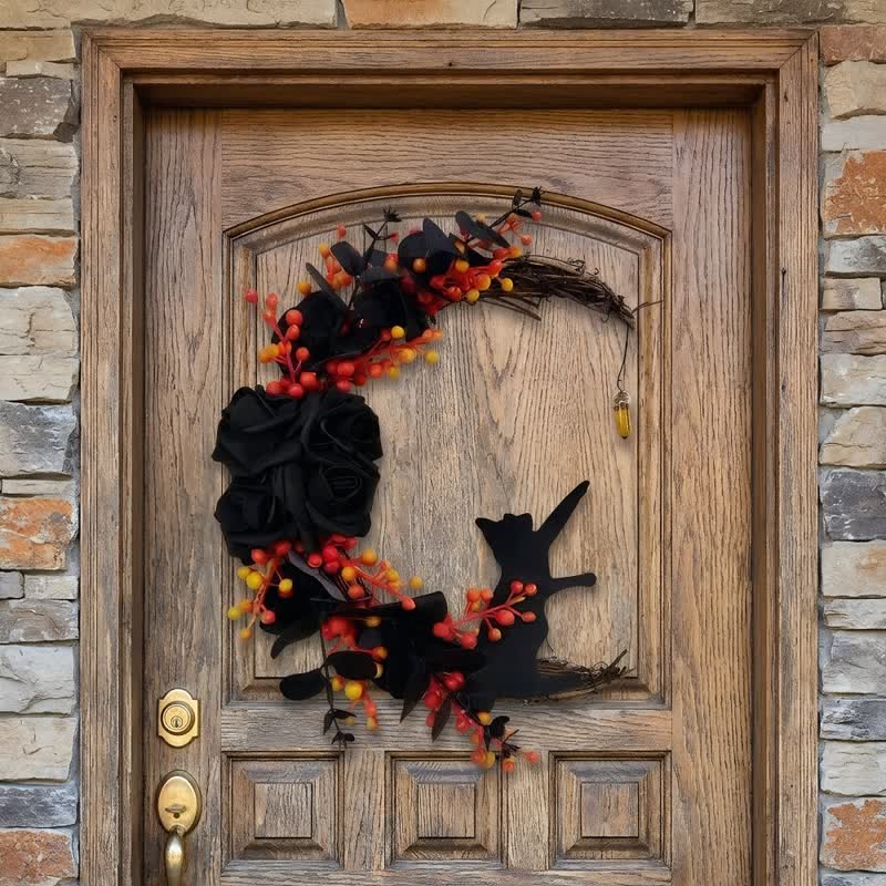 Couronne de porte Olivenorma en bois découpé et brindilles séchées en plastique, symbole mystérieux de protection, idéale pour décorer un chat. - Noir-Orange - image 16