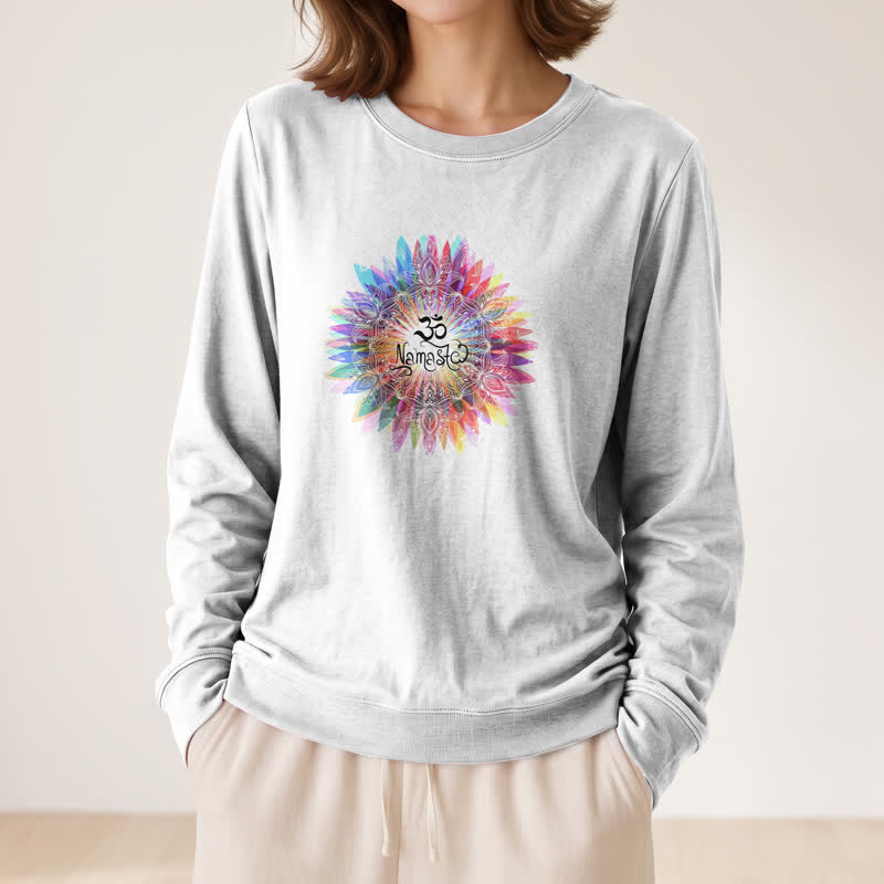 T-shirt à manches longues pour femme Olivenorma en mélange de coton doux avec imprimé mandala arc-en-ciel Om Namaste - image 2