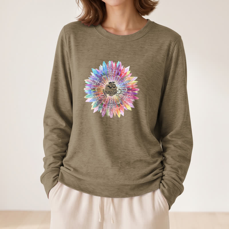 T-shirt à manches longues pour femme Olivenorma en mélange de coton doux avec imprimé mandala arc-en-ciel Om Namaste - image 26