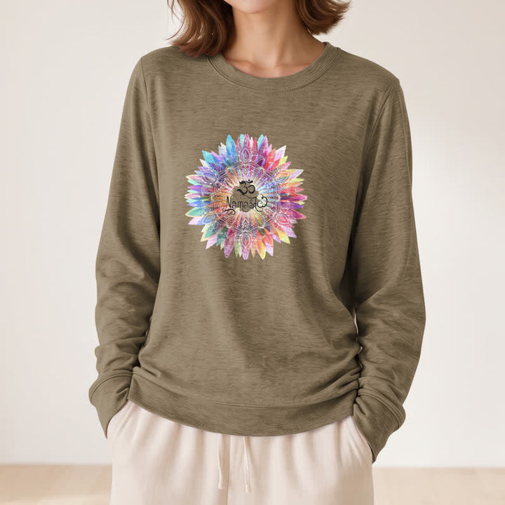 T-shirt à manches longues pour femme Olivenorma en mélange de coton doux avec imprimé mandala arc-en-ciel Om Namaste - image 26