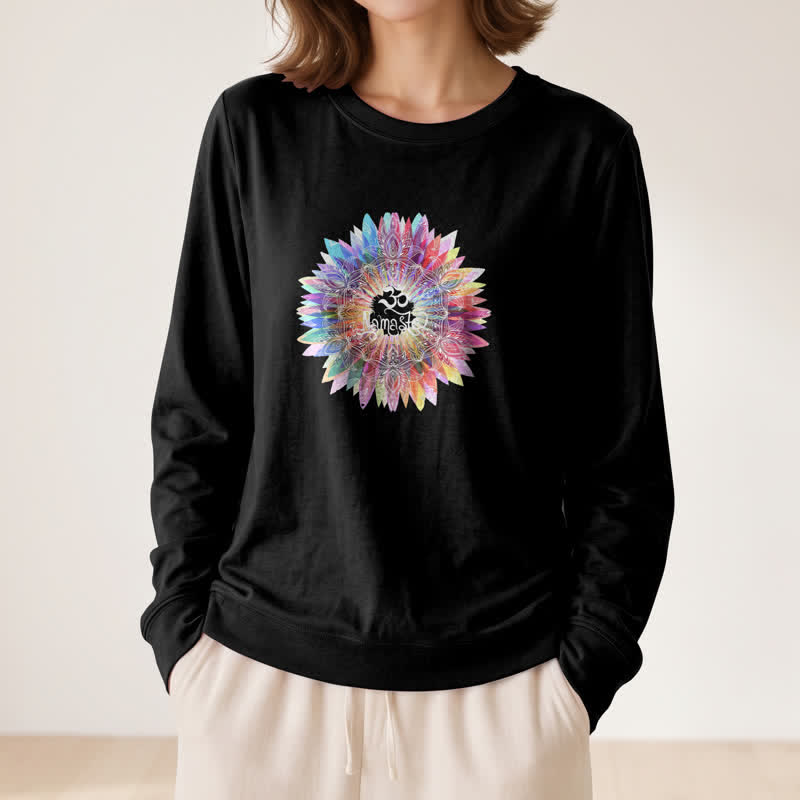 T-shirt à manches longues pour femme Olivenorma en mélange de coton doux avec imprimé mandala arc-en-ciel Om Namaste - image 5