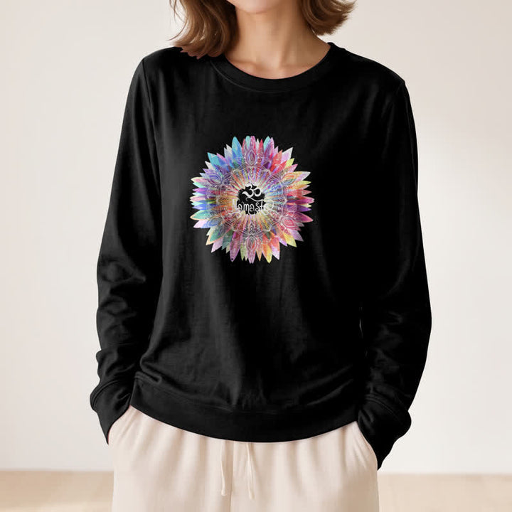 T-shirt à manches longues pour femme Olivenorma en mélange de coton doux avec imprimé mandala arc-en-ciel Om Namaste - image 5
