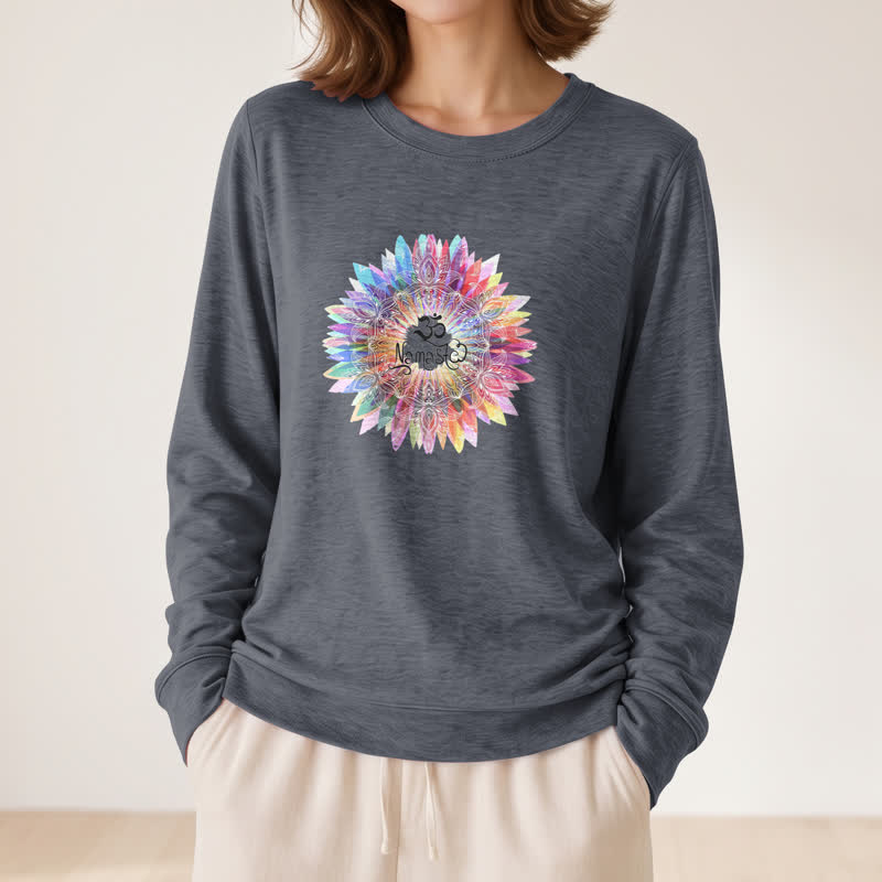 T-shirt à manches longues pour femme Olivenorma en mélange de coton doux avec imprimé mandala arc-en-ciel Om Namaste - image 14