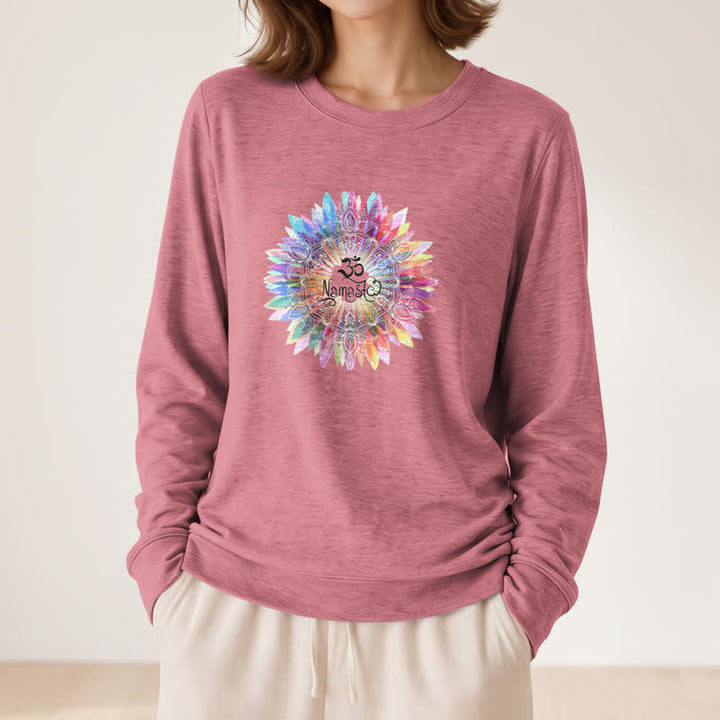T-shirt à manches longues pour femme Olivenorma en mélange de coton doux avec imprimé mandala arc-en-ciel Om Namaste - image 8