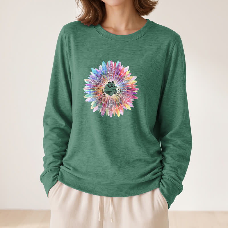 T-shirt à manches longues pour femme Olivenorma en mélange de coton doux avec imprimé mandala arc-en-ciel Om Namaste - image 23