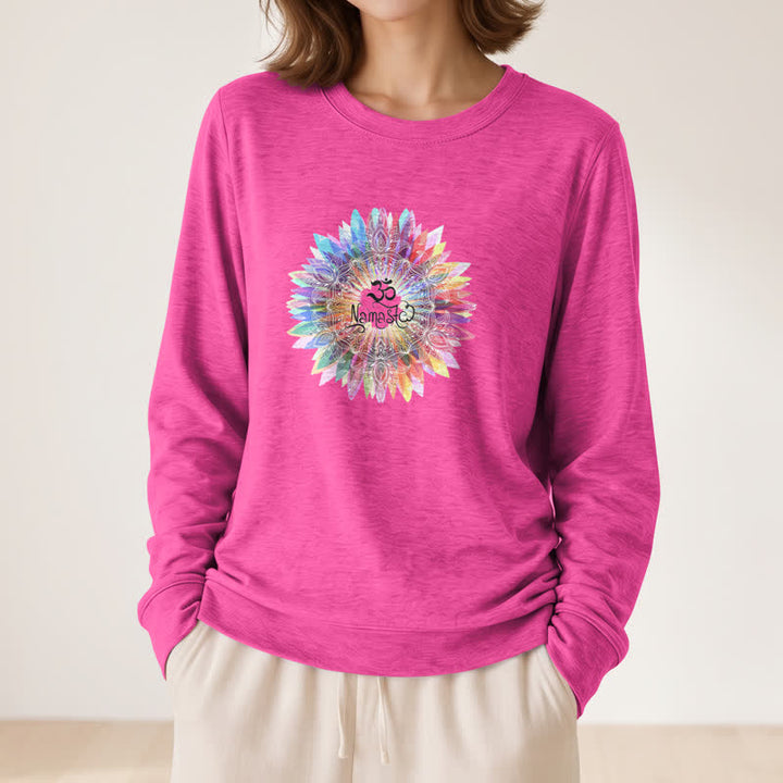 T-shirt à manches longues pour femme Olivenorma en mélange de coton doux avec imprimé mandala arc-en-ciel Om Namaste - image 20