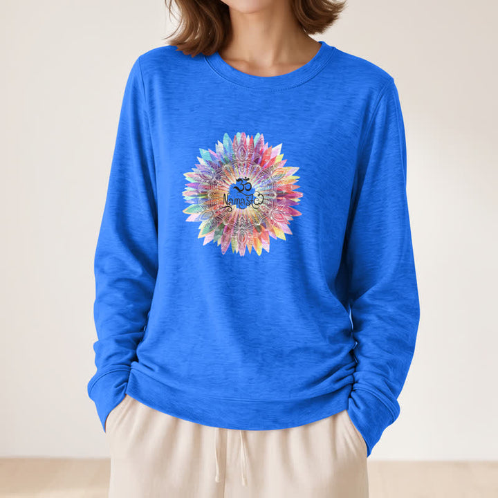 T-shirt à manches longues pour femme Olivenorma en mélange de coton doux avec imprimé mandala arc-en-ciel Om Namaste - image 17