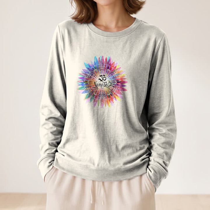 T-shirt à manches longues pour femme Olivenorma en mélange de coton doux avec imprimé mandala arc-en-ciel Om Namaste - image 11