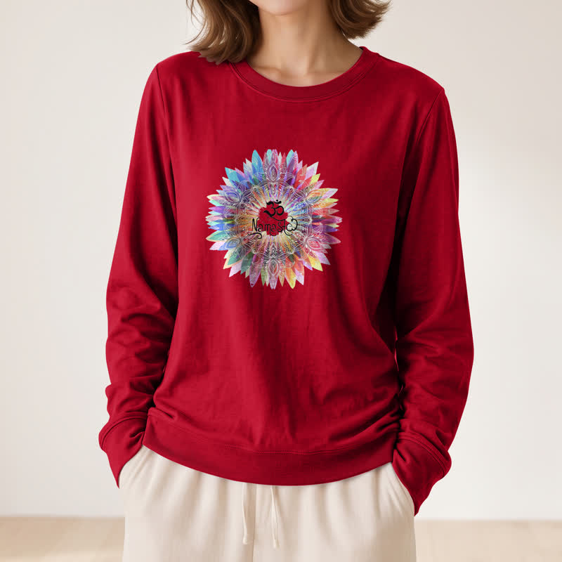 T-shirt à manches longues pour femme Olivenorma en mélange de coton doux avec imprimé mandala arc-en-ciel Om Namaste - image 32