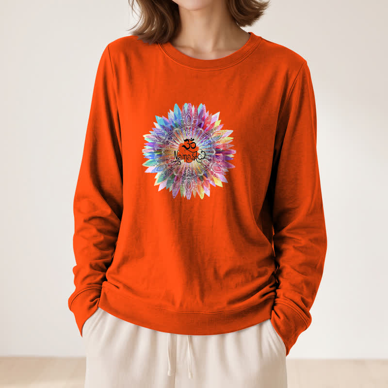 T-shirt à manches longues pour femme Olivenorma en mélange de coton doux avec imprimé mandala arc-en-ciel Om Namaste - image 29