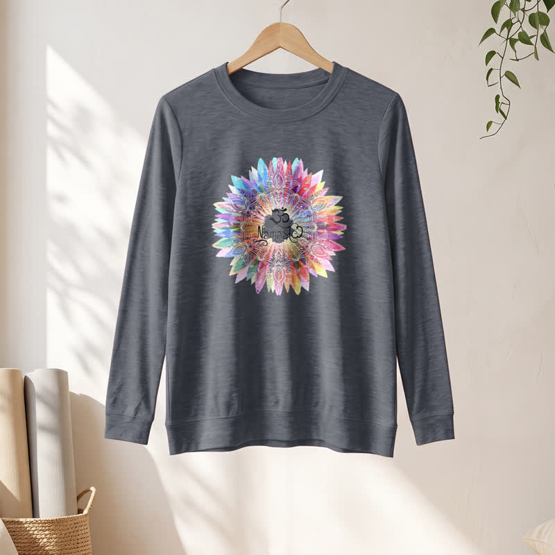 T-shirt à manches longues pour femme Olivenorma en mélange de coton doux avec imprimé mandala arc-en-ciel Om Namaste - image 13