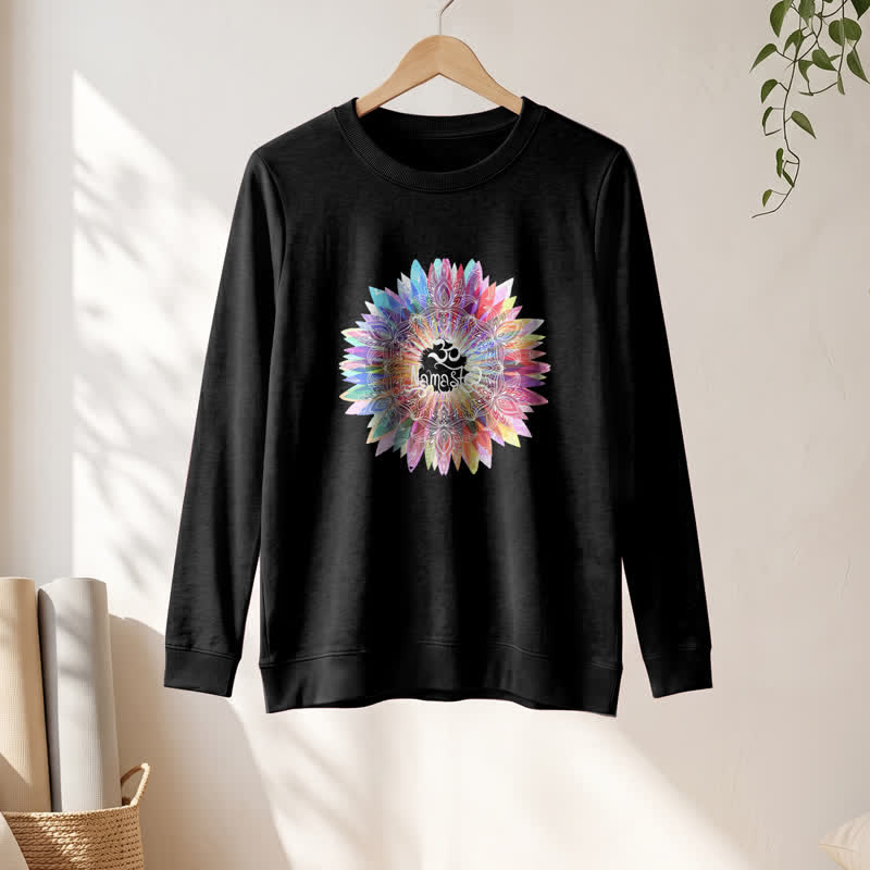 T-shirt à manches longues pour femme Olivenorma en mélange de coton doux avec imprimé mandala arc-en-ciel Om Namaste - image 4
