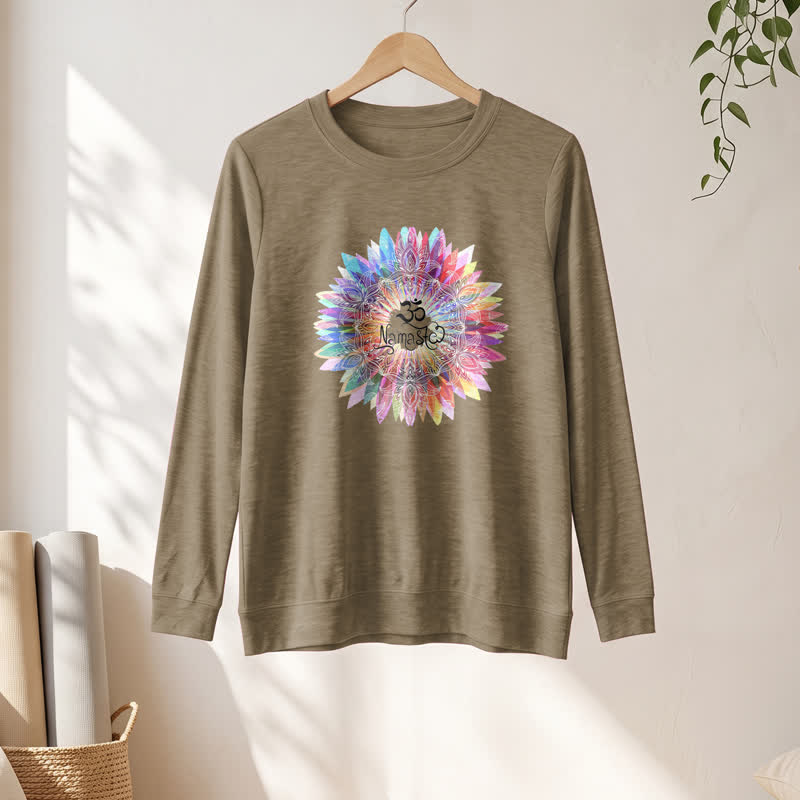 T-shirt à manches longues pour femme Olivenorma en mélange de coton doux avec imprimé mandala arc-en-ciel Om Namaste - image 25