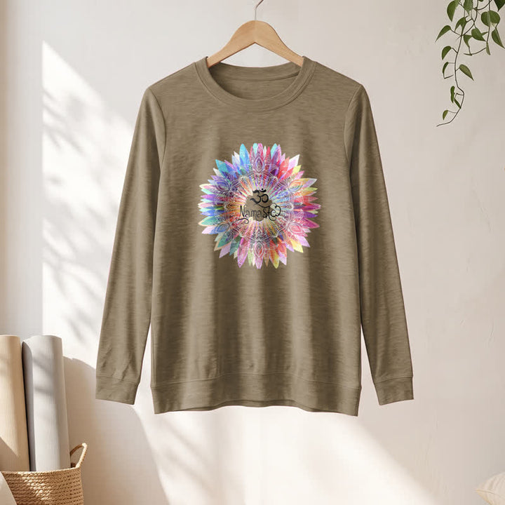 T-shirt à manches longues pour femme Olivenorma en mélange de coton doux avec imprimé mandala arc-en-ciel Om Namaste - image 25