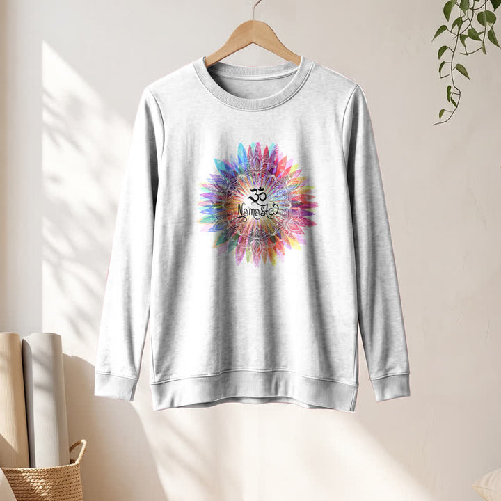 T-shirt à manches longues pour femme Olivenorma en mélange de coton doux avec imprimé mandala arc-en-ciel Om Namaste - image 1