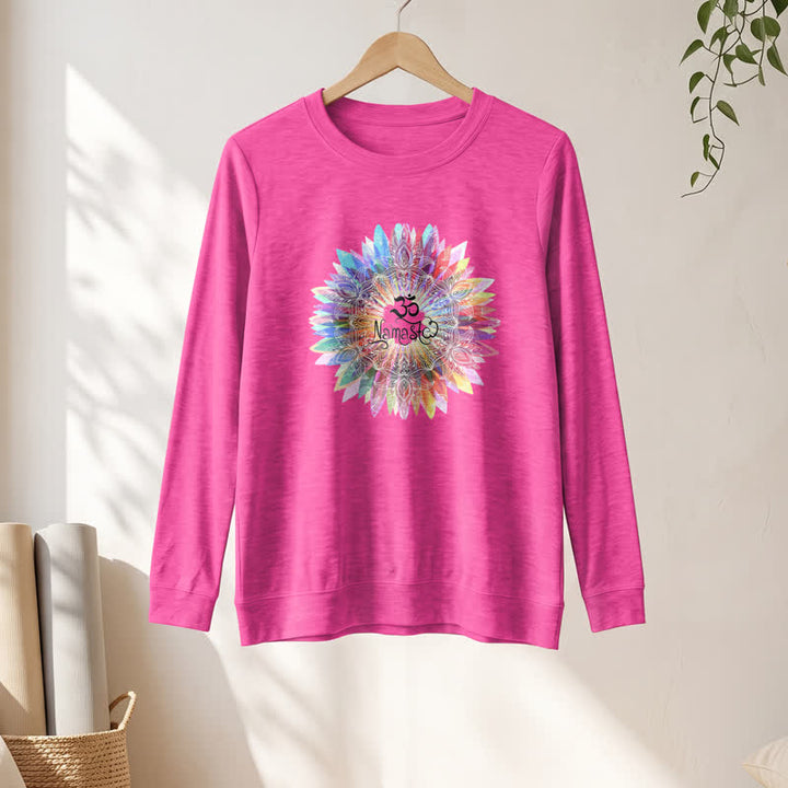 T-shirt à manches longues pour femme Olivenorma en mélange de coton doux avec imprimé mandala arc-en-ciel Om Namaste - image 19
