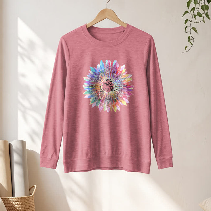 T-shirt à manches longues pour femme Olivenorma en mélange de coton doux avec imprimé mandala arc-en-ciel Om Namaste - image 7