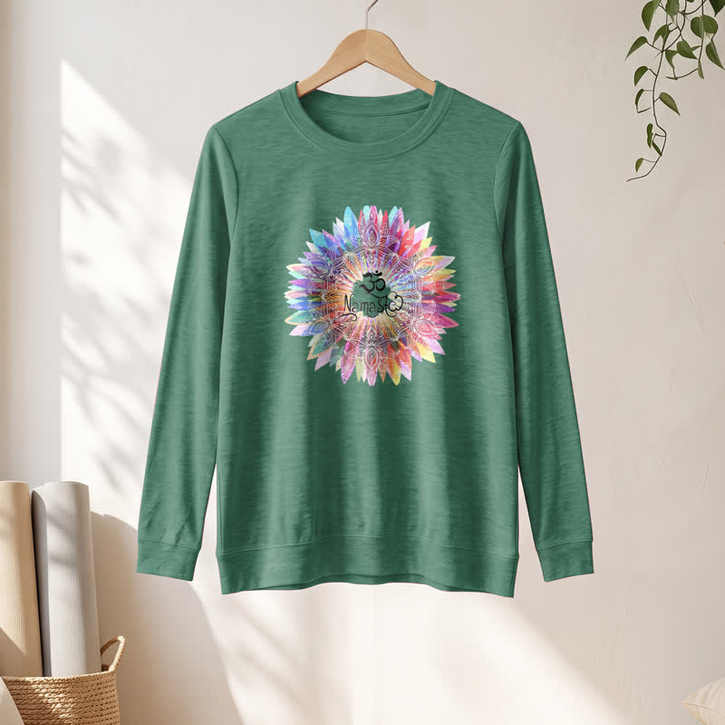 T-shirt à manches longues pour femme Olivenorma en mélange de coton doux avec imprimé mandala arc-en-ciel Om Namaste - image 22