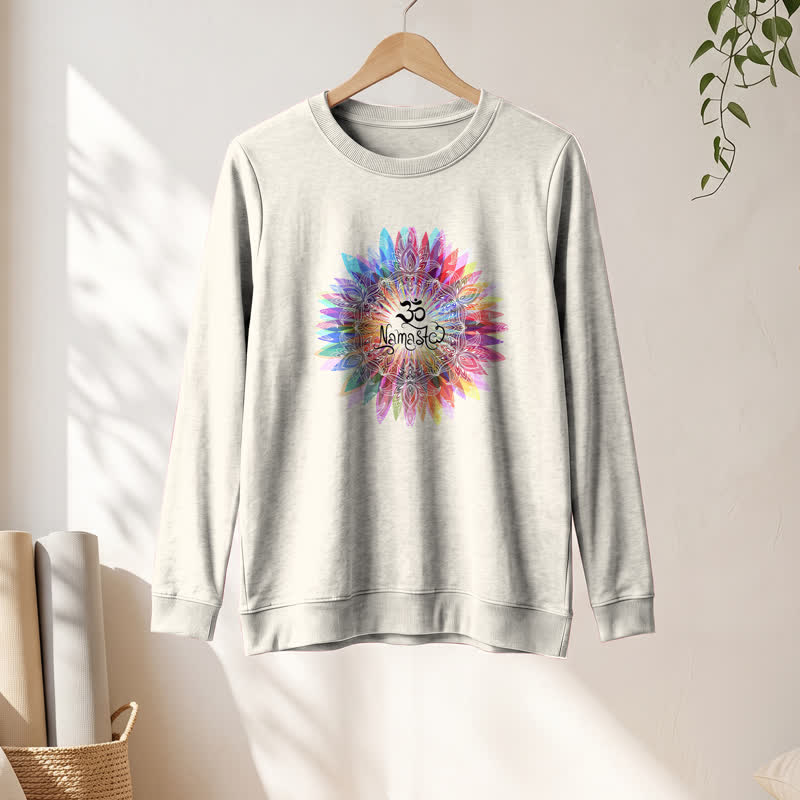 T-shirt à manches longues pour femme Olivenorma en mélange de coton doux avec imprimé mandala arc-en-ciel Om Namaste - image 10