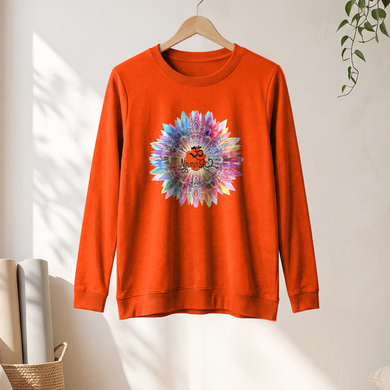 T-shirt à manches longues pour femme Olivenorma en mélange de coton doux avec imprimé mandala arc-en-ciel Om Namaste - image 28