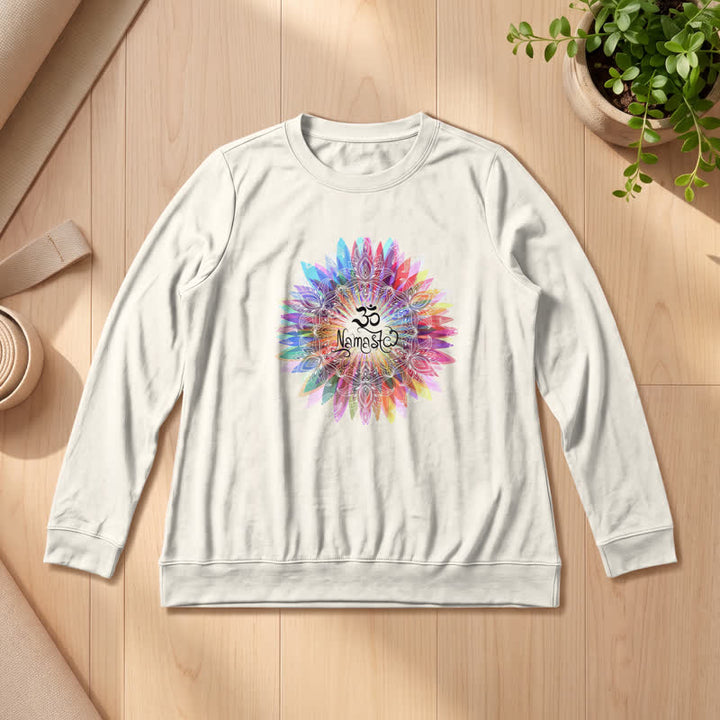 T-shirt à manches longues pour femme Olivenorma en mélange de coton doux avec imprimé mandala arc-en-ciel Om Namaste - Couleur sable - 2XL - image 9