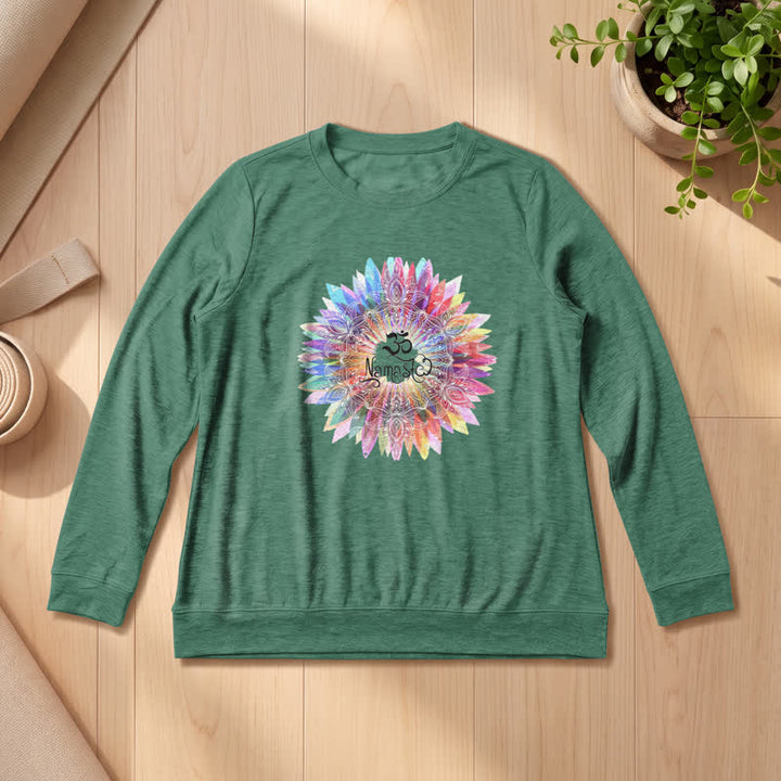 T-shirt à manches longues pour femme Olivenorma en mélange de coton doux avec imprimé mandala arc-en-ciel Om Namaste - Vert vintage - 2XL - image 21