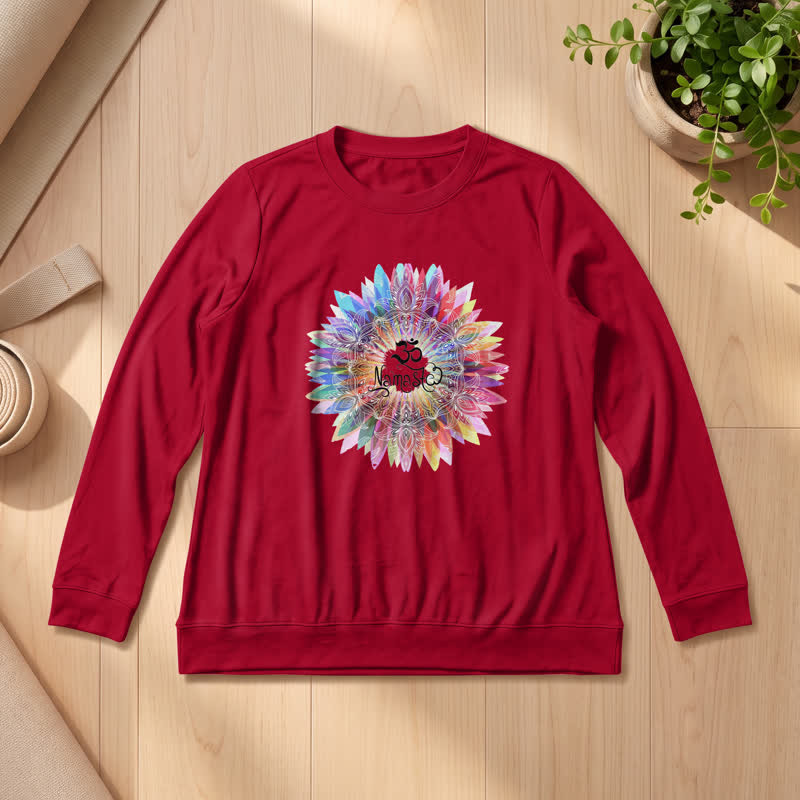 T-shirt à manches longues pour femme Olivenorma en mélange de coton doux avec imprimé mandala arc-en-ciel Om Namaste - Vin - 2XL - image 30
