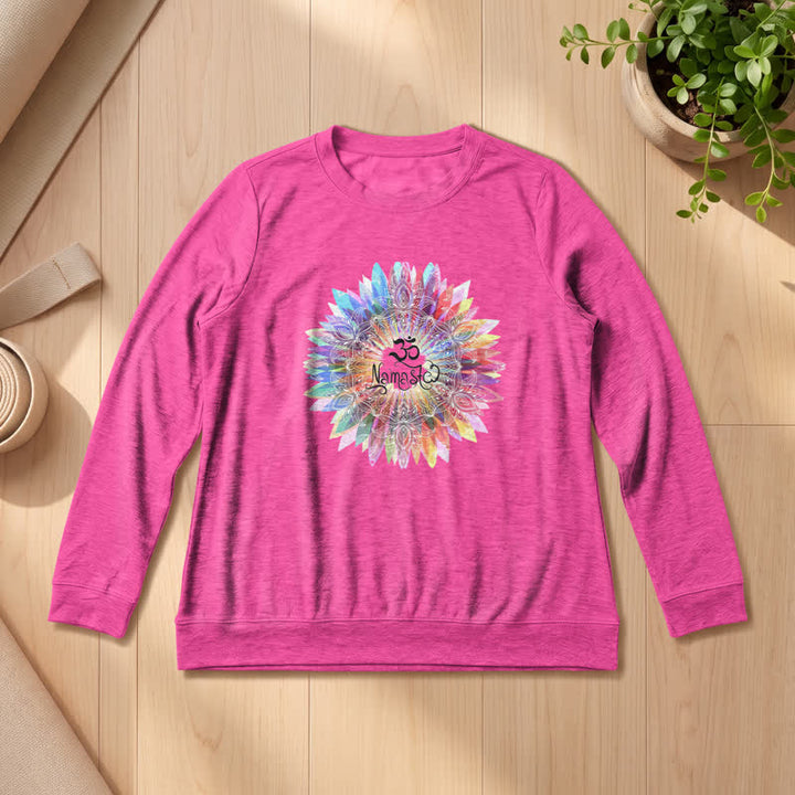 T-shirt à manches longues pour femme Olivenorma en mélange de coton doux avec imprimé mandala arc-en-ciel Om Namaste - Rose - 2XL - image 18
