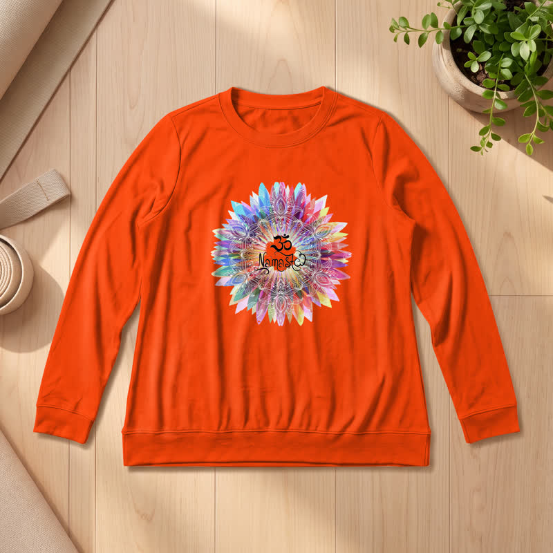 T-shirt à manches longues pour femme Olivenorma en mélange de coton doux avec imprimé mandala arc-en-ciel Om Namaste - Orange - 2XL - image 27