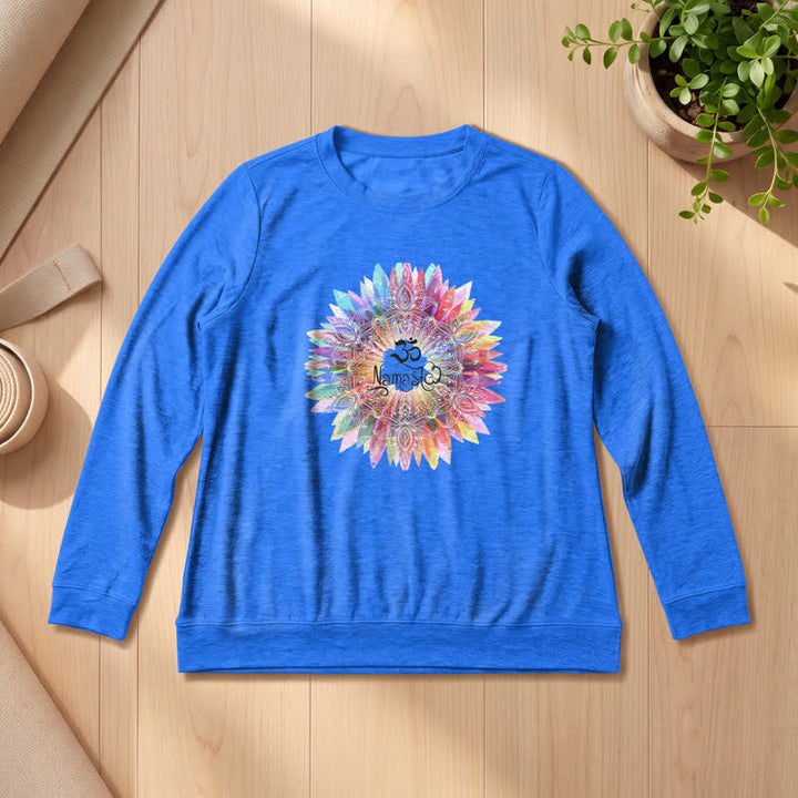 T-shirt à manches longues pour femme Olivenorma en mélange de coton doux avec imprimé mandala arc-en-ciel Om Namaste - Bleu vintage - 2XL - image 15