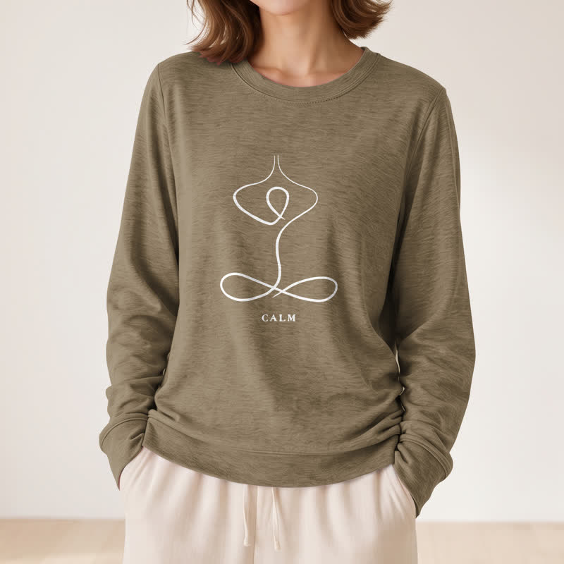 T-shirt à manches longues pour femme Olivenorma en mélange de coton, imprimé « Breath & Calm Line Art Print ». - image 50