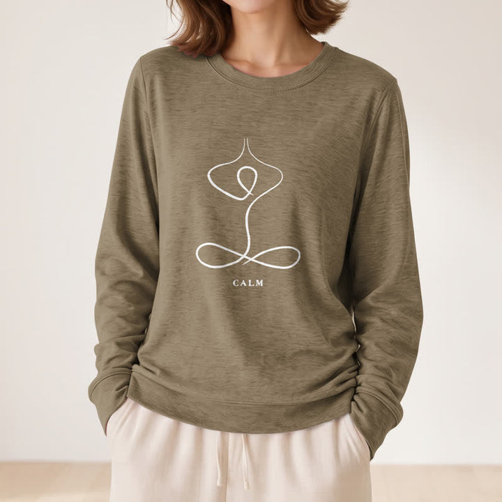 T-shirt à manches longues pour femme Olivenorma en mélange de coton, imprimé « Breath & Calm Line Art Print ». - image 50