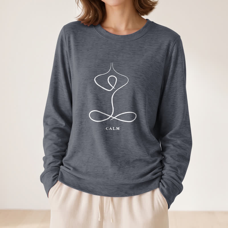 T-shirt à manches longues pour femme Olivenorma en mélange de coton, imprimé « Breath & Calm Line Art Print ». - image 26