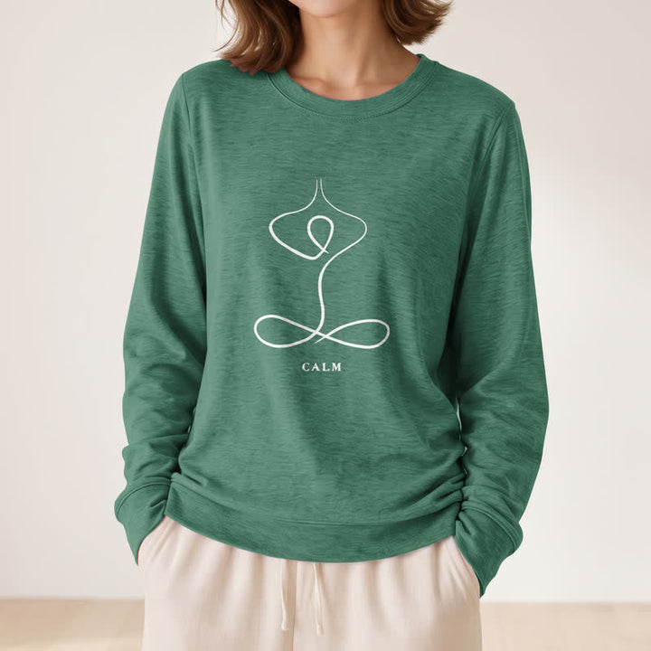 T-shirt à manches longues pour femme Olivenorma en mélange de coton, imprimé « Breath & Calm Line Art Print ». - image 44