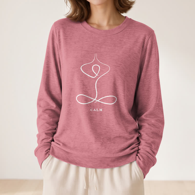 T-shirt à manches longues pour femme Olivenorma en mélange de coton, imprimé « Breath & Calm Line Art Print ». - image 20