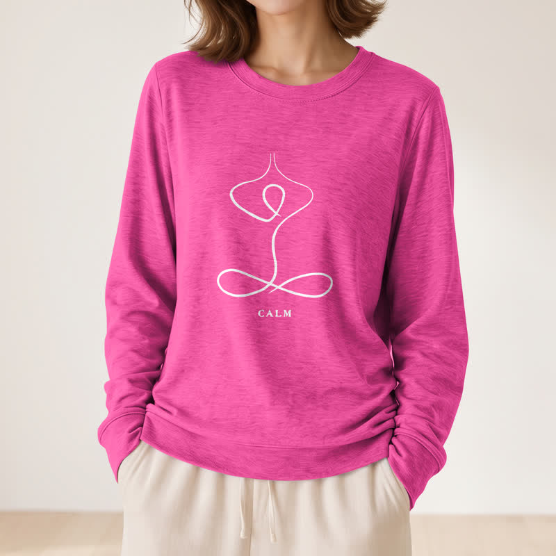 T-shirt à manches longues pour femme Olivenorma en mélange de coton, imprimé « Breath & Calm Line Art Print ». - image 38