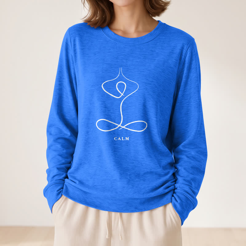 T-shirt à manches longues pour femme Olivenorma en mélange de coton, imprimé « Breath & Calm Line Art Print ». - image 32