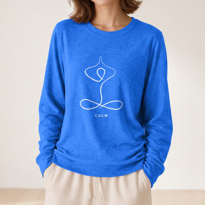 T-shirt à manches longues pour femme Olivenorma en mélange de coton, imprimé « Breath & Calm Line Art Print ». - image 32