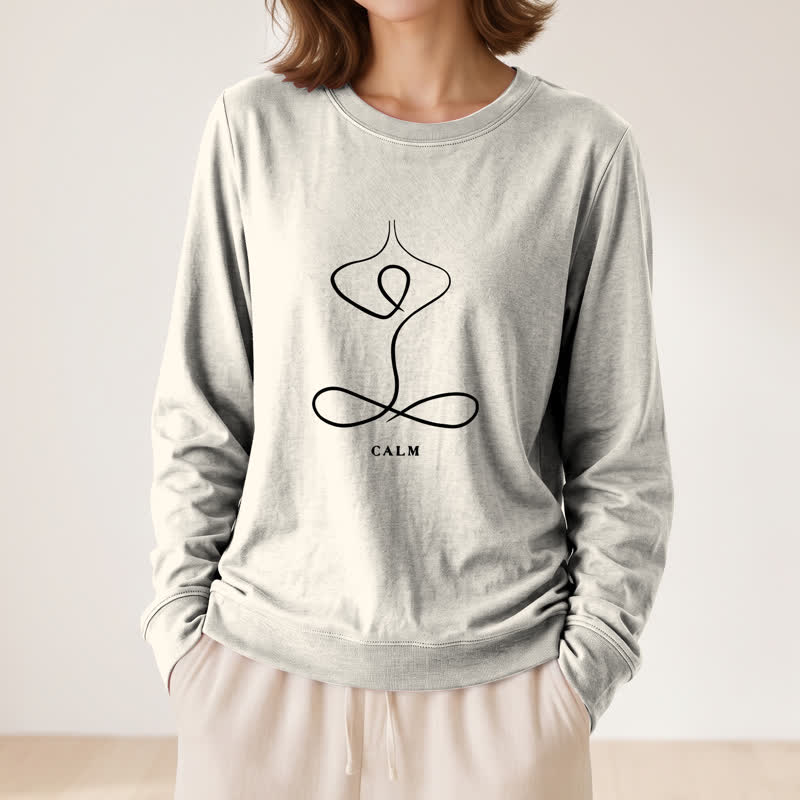 T-shirt à manches longues pour femme Olivenorma en mélange de coton, imprimé « Breath & Calm Line Art Print ». - image 2