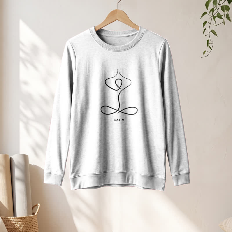 T-shirt à manches longues pour femme Olivenorma en mélange de coton, imprimé « Breath & Calm Line Art Print ». - image 7