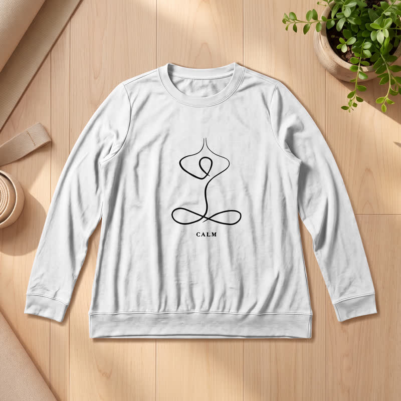 T-shirt à manches longues pour femme Olivenorma en mélange de coton, imprimé « Breath & Calm Line Art Print ». - CALME - Blanc - 2XL - image 6