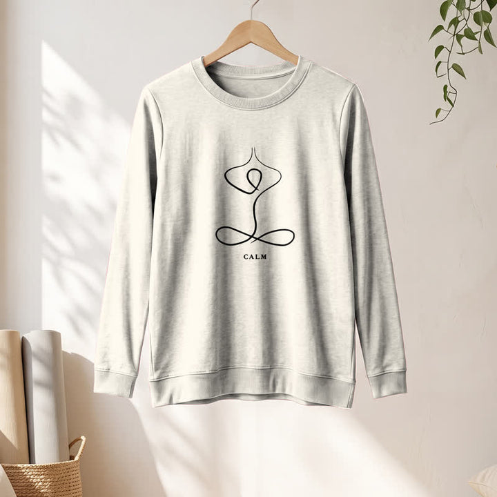T-shirt à manches longues pour femme Olivenorma en mélange de coton, imprimé « Breath & Calm Line Art Print ». - image 1