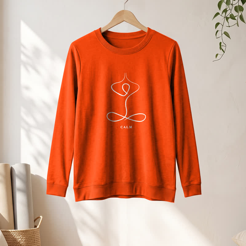 T-shirt à manches longues pour femme Olivenorma en mélange de coton, imprimé « Breath & Calm Line Art Print ». - CALME - Orange - 2XL - image 54