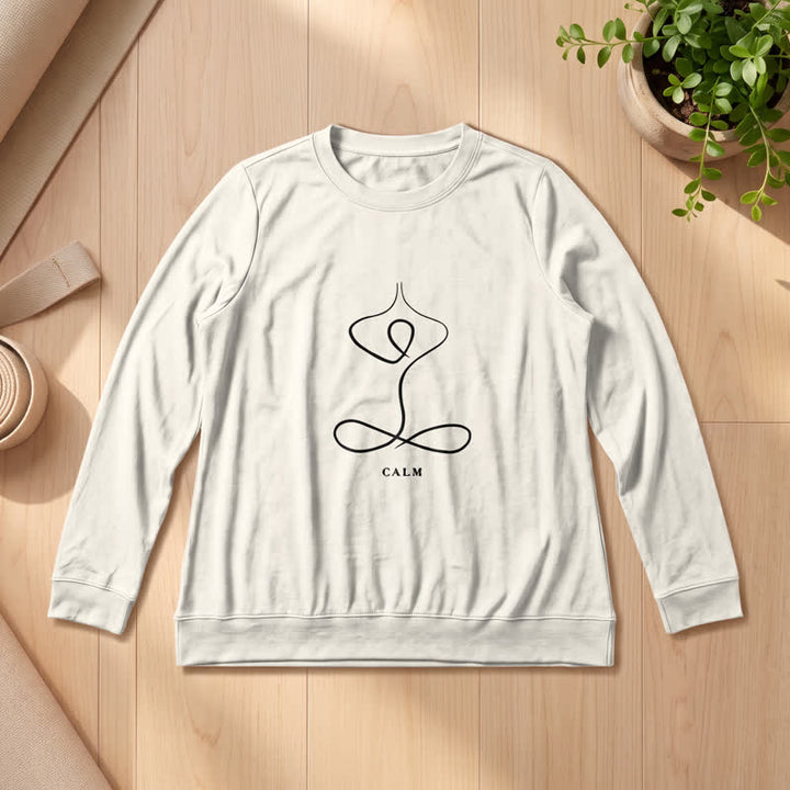 T-shirt à manches longues pour femme Olivenorma en mélange de coton, imprimé « Breath & Calm Line Art Print ». - CALME - Couleur sable - 2XL - image 0