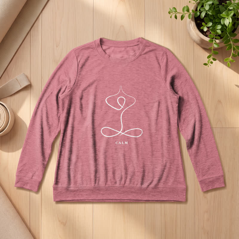 T-shirt à manches longues pour femme Olivenorma en mélange de coton, imprimé « Breath & Calm Line Art Print ». - CALME - Or rose - 2XL - image 18