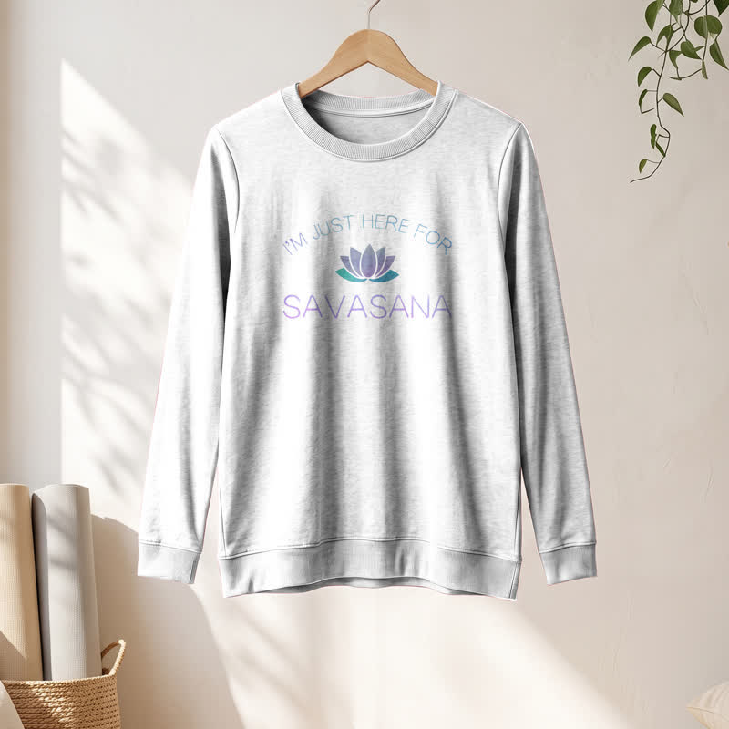 T-shirt à manches longues pour femme Olivenorma en mélange de coton doux « Je suis juste là pour Savasana » imprimé lotus - image 4