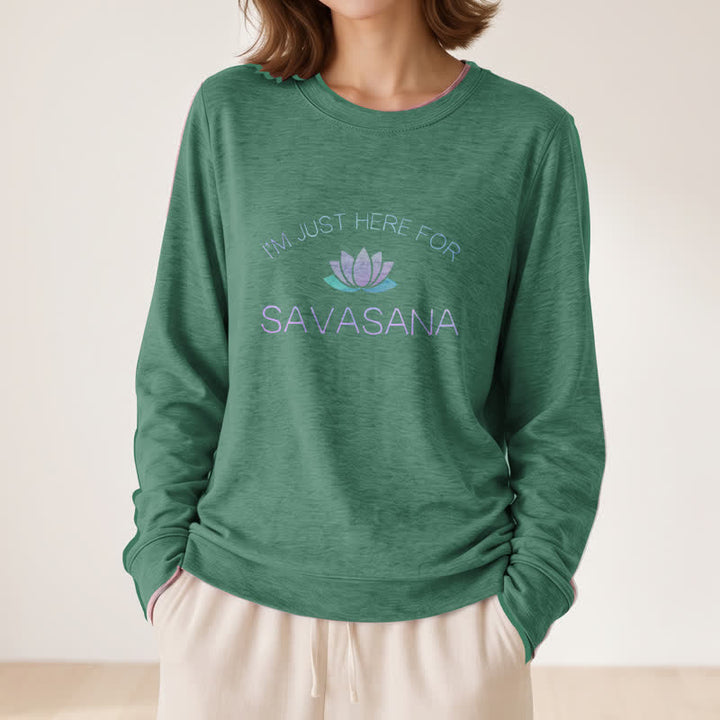 T-shirt à manches longues pour femme Olivenorma en mélange de coton doux « Je suis juste là pour Savasana » imprimé lotus - image 2