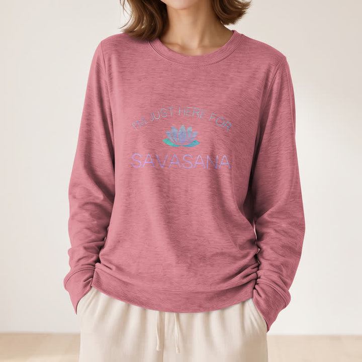 T-shirt à manches longues pour femme Olivenorma en mélange de coton doux « Je suis juste là pour Savasana » imprimé lotus - image 11